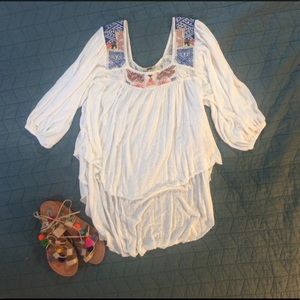 Hi-Lo Embroidered Free People Peasant Blouse